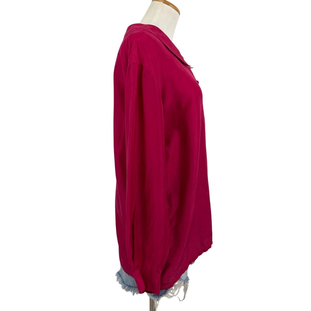 Lady Footlocker Vintage Magenta Pink Peter Pan Collar Button Down Blouse Medium - Picture 3 of 12